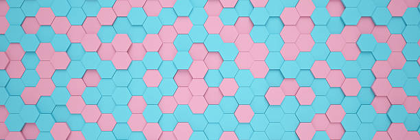 istock 3d rendering of hexagons in blue and pink color. 2209315803