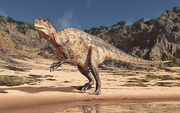istock Dinosaur Acrocanthosaurus in a coastal landscape 2209322525