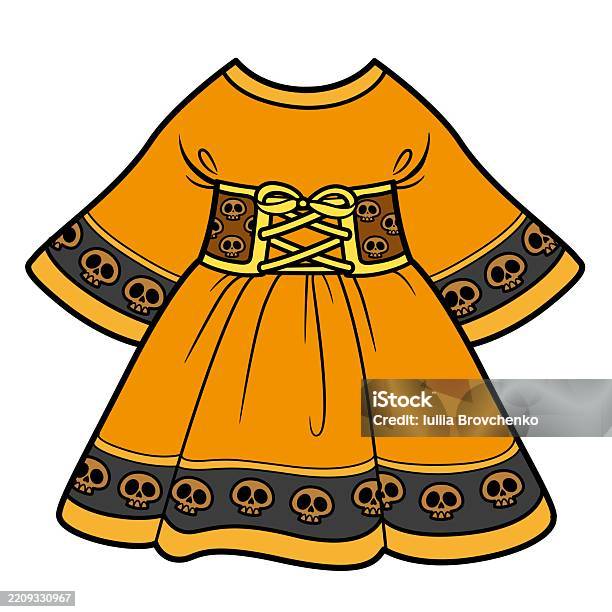 Elegant Dress With An Ornament Of Skulls And A Laceup Corset Color Variation Stock Illustration - Download Image Now