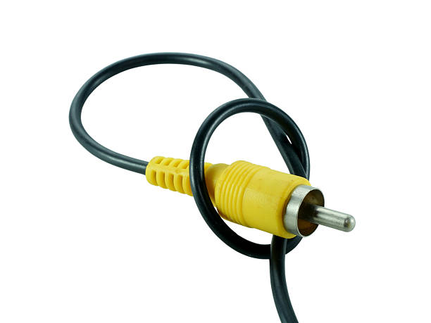 Black and yellow RCA cables isolated on white background