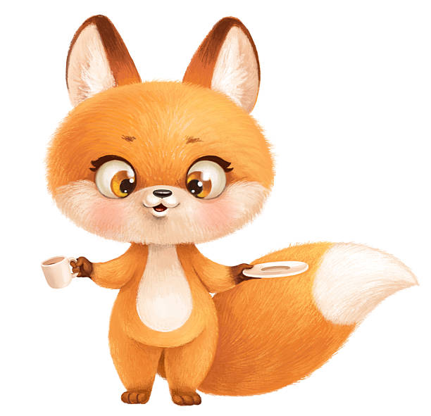 istock Cute fluffy red fox with cup and saucer isolated on a white background 2209335383