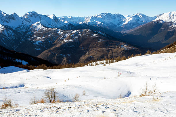 landscape on a snowy peak in the Alps. Active recreation