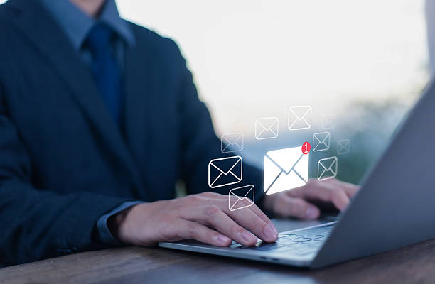 istock Sending email notification alert, Email marketing concept, Receiving laptop computer message alert, digital technology email on virtual screen, Inbox, internet technology 2209353327