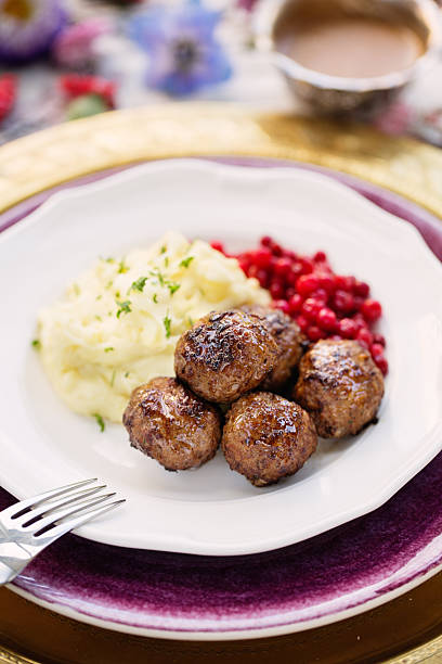 istock Classic Swedish Meatballs with Mashed Potatoes and Lingonberries 2209353607