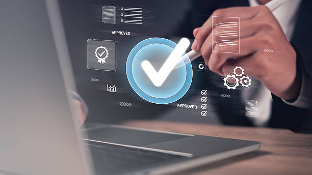istock Quality Control and Certification, Businessman use digital Checklist for Business Process Compliance and Approval verification and management high standards and efficiency. 2209356196