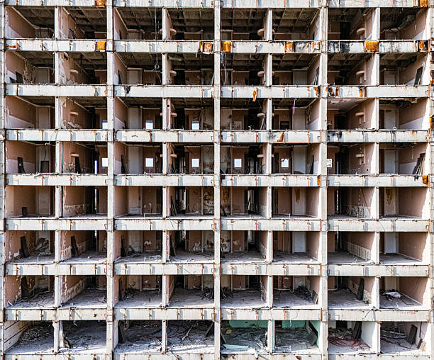 Abandoned Hotel Before Demolition Without Walls and Windows