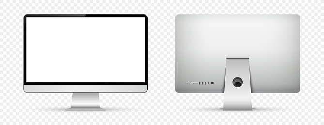 Realistic Computer Screen Mockup Computer Monitor Front And Back View ...