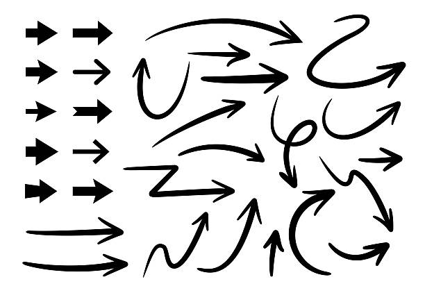 set vector illustration of hand drawn and curved arrows - strzała stock illustrations