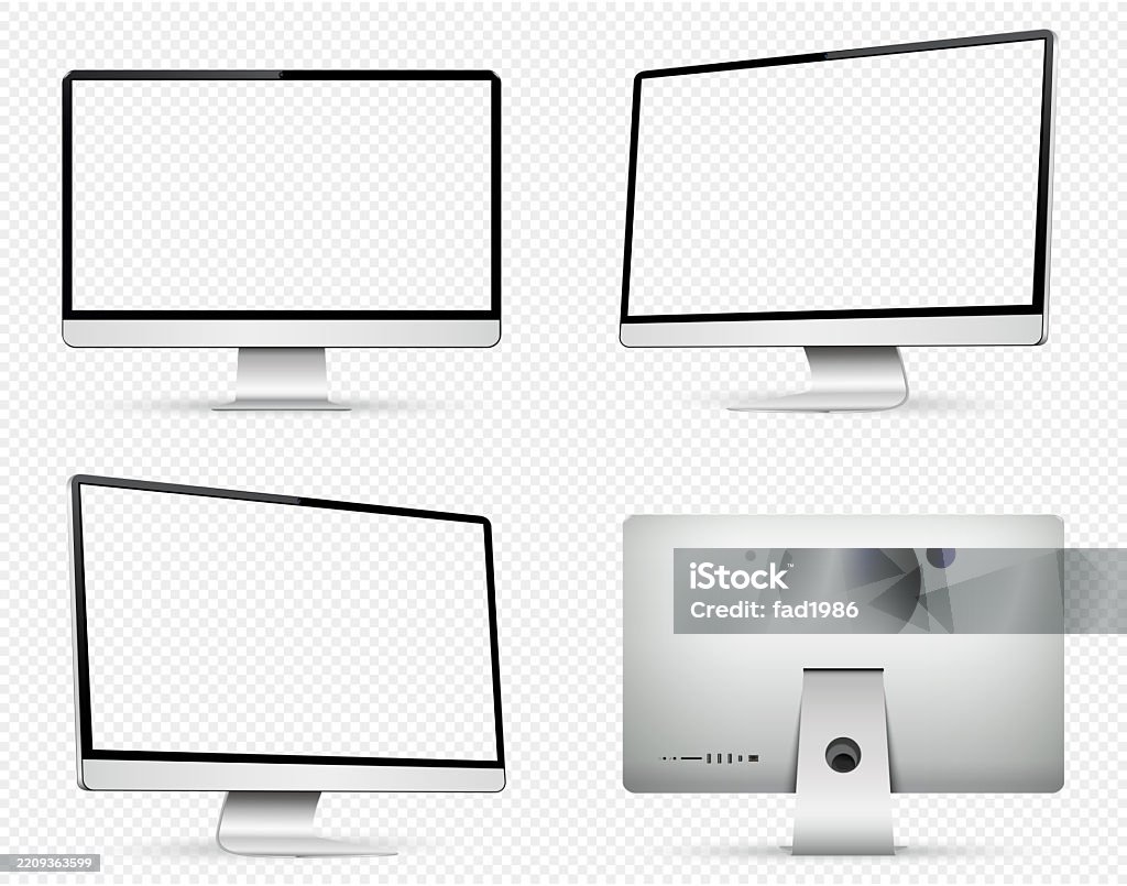 Computer Monitor With Empty Transparent Screen Front Back And Side ...