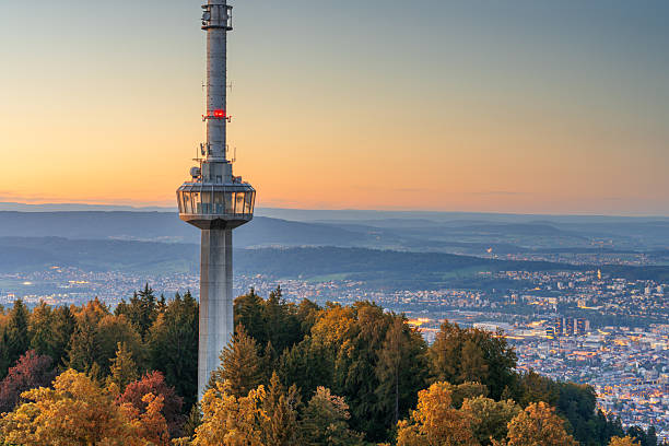 Zurich, Switzerland Tower and Skyline at dusk.