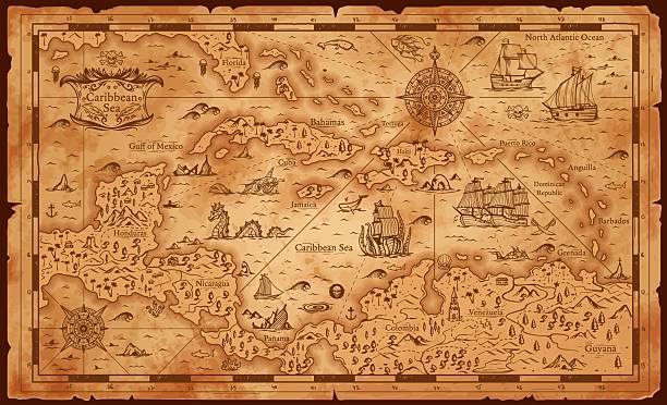 istock Old antique vintage map of Caribbean sea islands 2209368647