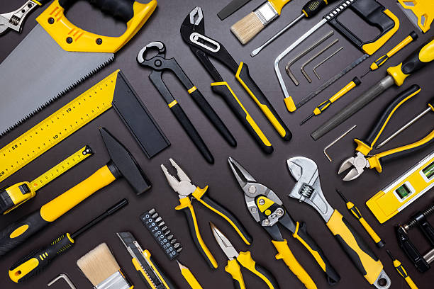istock Set of hand tools on a dark background 2209370734
