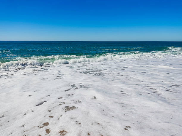 istock Ocean waves crash on a sandy beach under a clear blue sky. Evokes peace, relaxation, and the power of nature. Ideal for travel, vacation, or environmental concepts. 2209372115