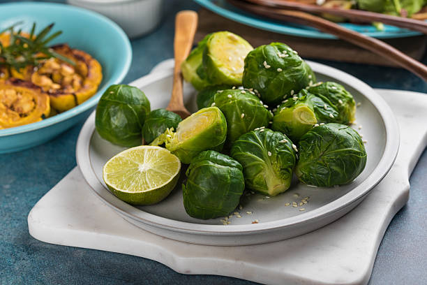 Plate of roasted green brussels sprouts