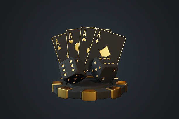 istock Black and Gold Casino Set with Cards and Dice. 3D render illustration 2209392007