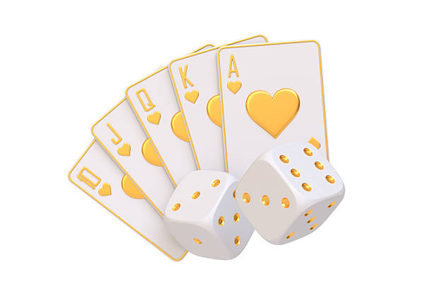 istock White and Gold Royal Flush with Dice. 3D render illustration 2209392015