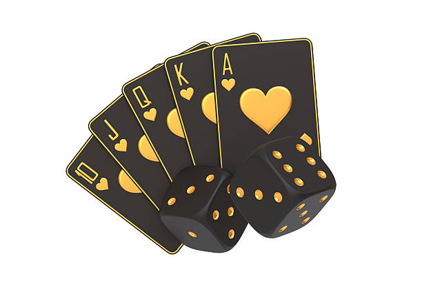 istock Black and Gold Royal Flush with Dice. 3D render illustration 2209392017