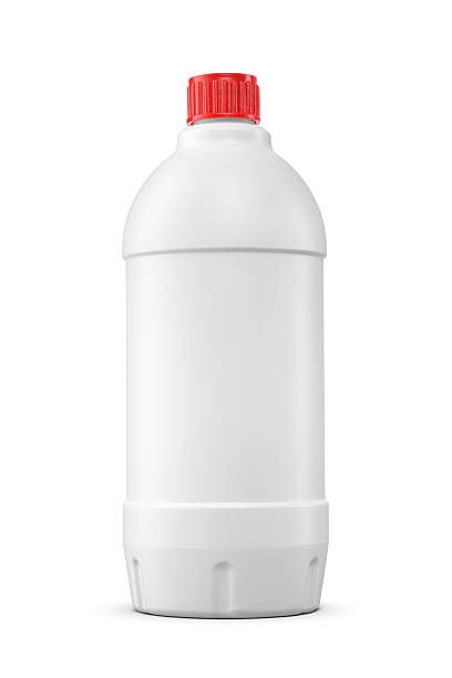 White opaque plastic bottle with a red cap isolated on white background, no label.