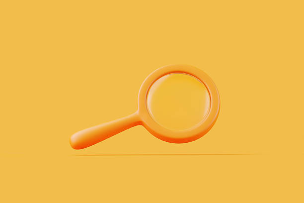 3D File folder with magnifying glass icon. Minimal Magnifying glass and folder with files icon isolated on yellow background. Search, Find, Analysis document information archive concept. 3d render.