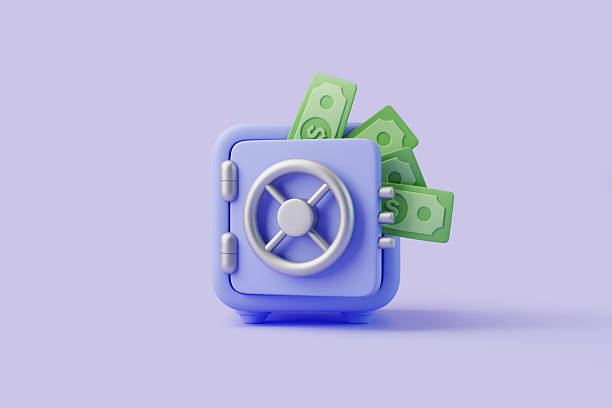 istock 3D Safe with Cash Sticking Out Illustration 2209392387