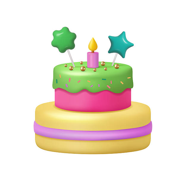 istock Childish birthday cake with one candle, sprinkles 2209392944