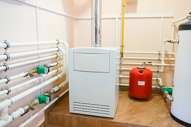 Modern Water Heater And Boiler System On House Wall. 3D Render