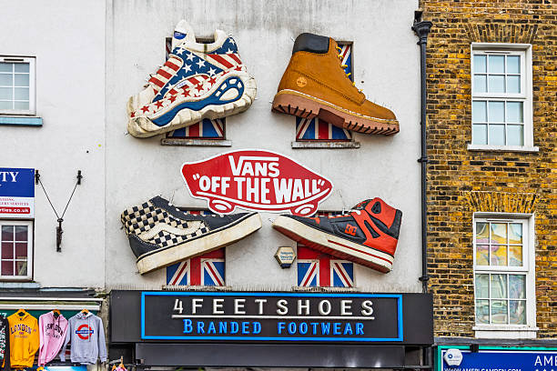 Eye catching sneaker storefront on Camden High Street, London, known for bold urban culture. London, UK, 26 December 2023