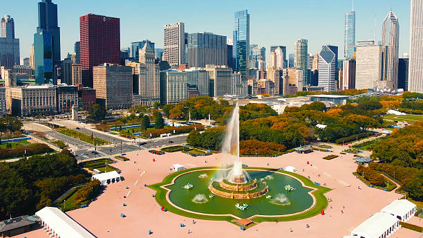 Buckingham Fountain at Night  With Chicago Skyline, Chicago ,Illinois, USA