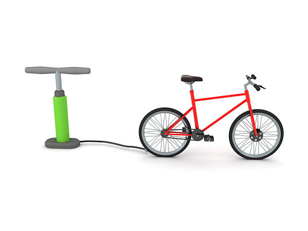 3D Rendering of bicycle pump and bicycle. 3D Rendering isolated on white.