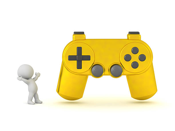 istock Happy 3D Character with a Golden Video Game Controller 2209407463
