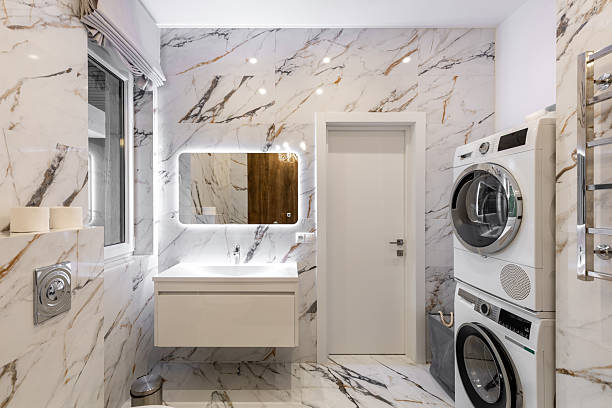 istock Luxury Marble Bathroom with Laundry Area 2209408923