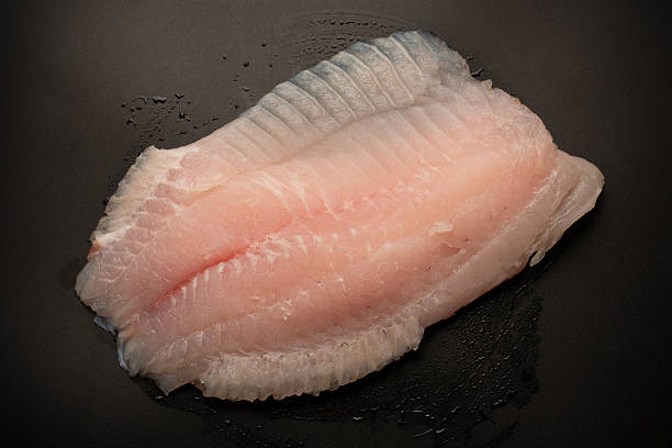 istock Fresh tilapia fillet on black background, top view. 2209412858