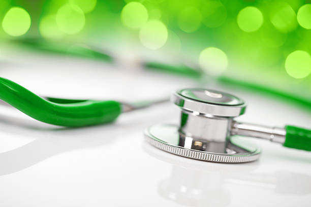Close-up of a stethoscope with space for copy. Shallow depth of field, beautiful bokeh lights.