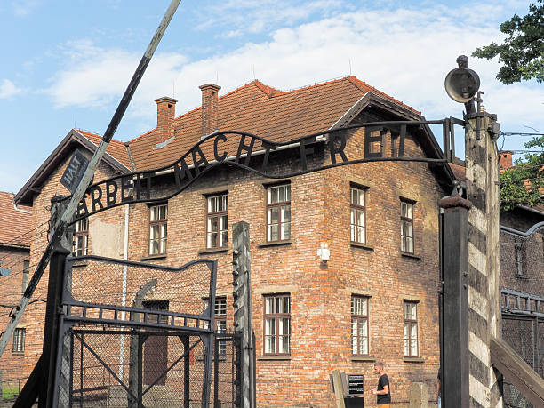 Auschwitz-Birkenau, Poland - July 31, 2017: Entrance of the prison camp