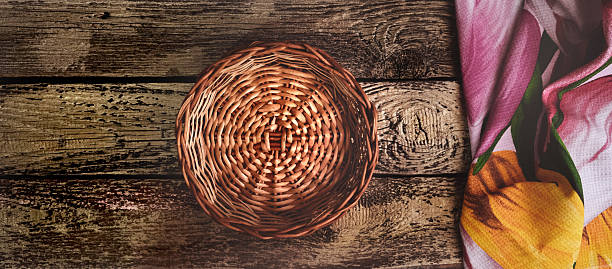 Vintage bamboo basket on the table