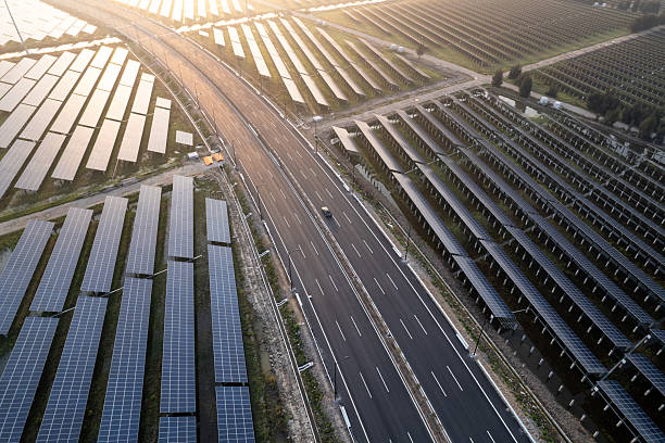 istock aerial view solar power station during sunset 2209458484