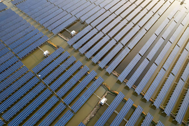 istock aerial view solar power station during sunset 2209458544