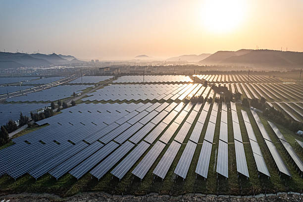 istock aerial view solar power station during sunset 2209458737