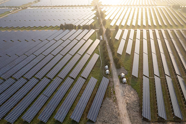 istock aerial view solar power station during sunset 2209458846