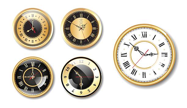 istock Set of Realistic Vintage Clock golden colored or Ornate Clock Hands Collection isolated. 2209463766