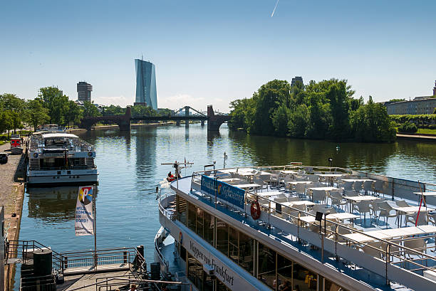 FRANKFURT, GERMANY - JUNE 17, 2019: The new headquarters of the European Central Bank in the Ostend district, next to the Main River
