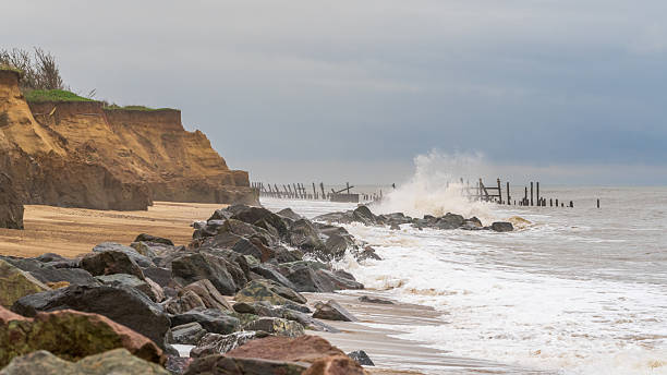A stormy day on the beach in Happisburgh, Norfolk, England, UK