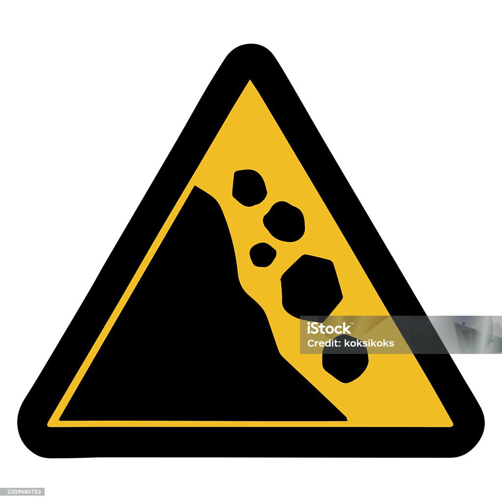 Falling Rocks Triangle Sign Landslide Hazard Warning Sign Yellow Triangle With Falling Rocks Stock ...