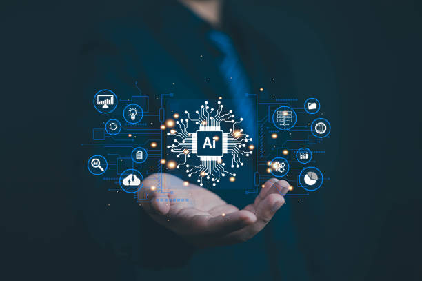 istock Businessman shows technology AI, An virtual icon displayed on hand him, Ai technology, artificial Intelligence command writes code, Technology transformation digital, software 2209484786
