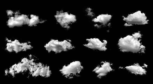 istock Collection white clounds, The cloud is divided into several parts on black background, Multiple unique cloud segments, Small and large white clouds isolated on black background. 2209484823