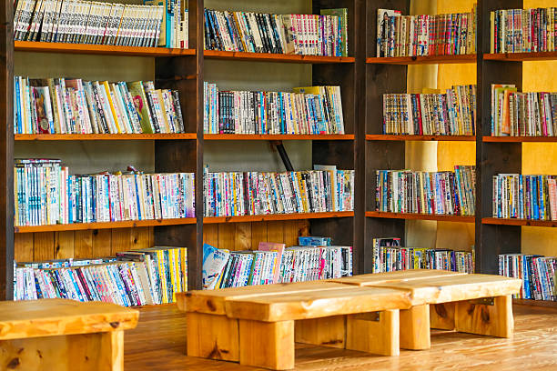 books on bookshelves in korea. High quality photo