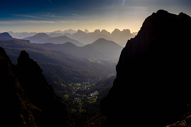 Dolomites mountains, Alpi Dolomiti beautiful scenic landscape in summer. Italian Alps mountain summits and rocky tower peaks above green valley alpine scene near Cortina'd'Amprezzo