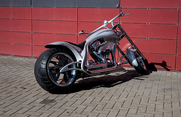 Minsk, Belarus, April 10, 2025 - powerful chrome motorcycle silver stork parked in street