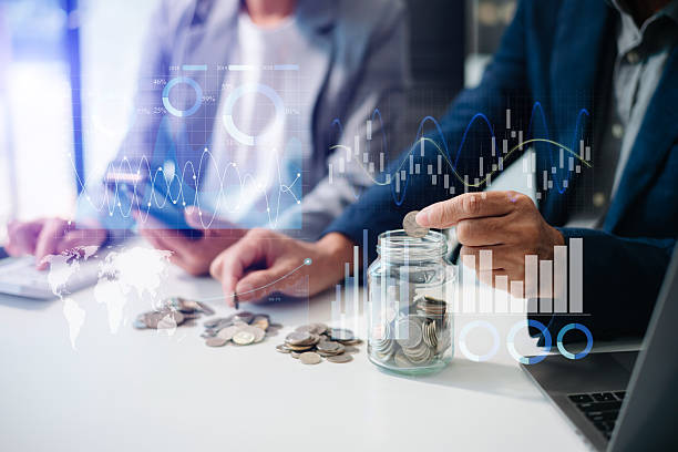 istock Concept of digital diagram, graph interfaces, virtual icon. Team of business analysts discussing the business strategy in contemporary 2209517491
