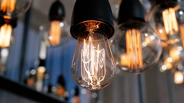 Use of lighting in interior architectural design, Modern electric light bulbs, Design light bulbs, Low angle shot